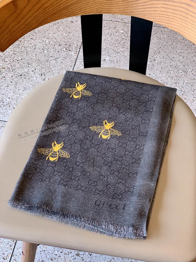 Gucci經典羊絨長巾 古馳2021最新款女士圍巾 古琦最新款蜜蜂圍巾  mmj1567